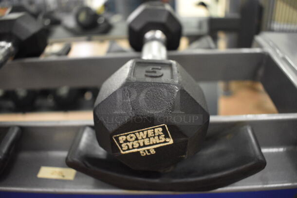 2 Power Systems Metal Black and Chrome Finish 5 Pound Hex Dumbbells. 3x10x3. 2 Times Your Bid! (upstairs) - Image 3 of 3