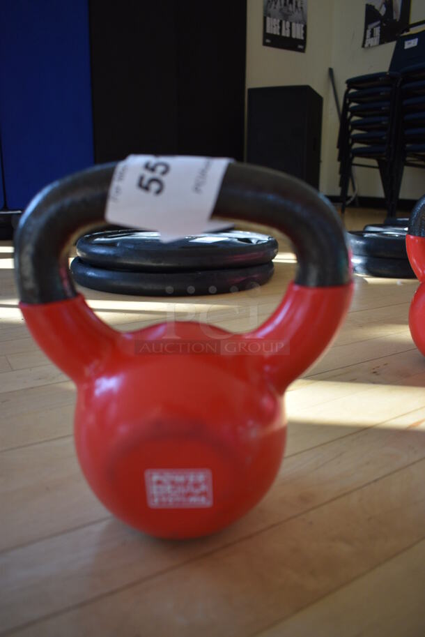 Power Systems Metal Red 18 Pound Kettlebell. 7.5x4.5x8.5. (aerobic room)
