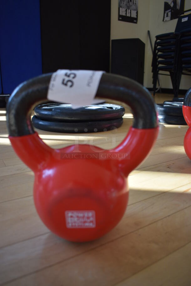 Power Systems Metal Red 18 Pound Kettlebell. 7.5x4.5x8.5. (aerobic room)