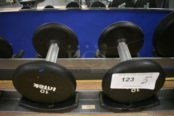 2 Intek Metal Black and Chrome Finish 10 Pound Dumbbells. 6x7.5x6. 2 Times Your Bid! (upstairs) - Image 1 of 3