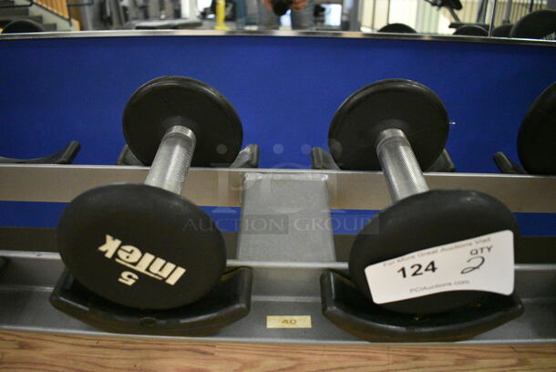 2 Intek Metal Black and Chrome Finish 5 Pound Dumbbells. 5x7.5x5. 2 Times Your Bid! (upstairs)