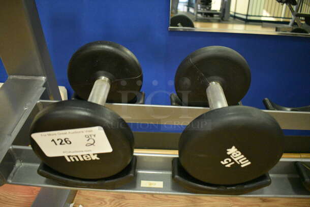 2 Power Systems Metal Black and Chrome Finish 15 Pound Dumbbells. 6x8.5x6. 2 Times Your Bid! (upstairs)