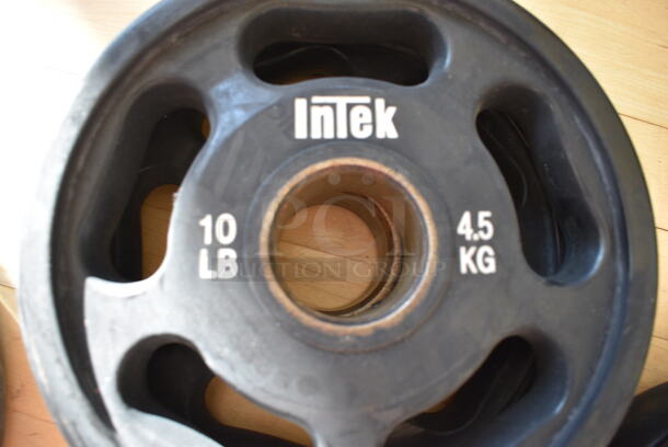 2 Intek Metal 10 Pound Weight Plates. BUYER MUST REMOVE. 2 Times Your Bid! (aerobic room)

 - Image 3 of 3