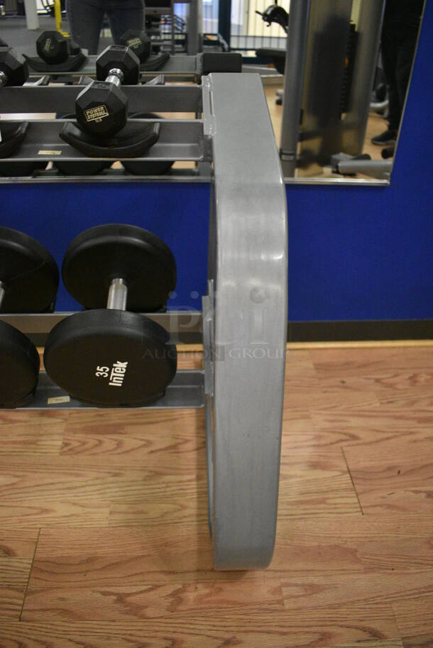 Precor Gray Metal 2 Tier Dumbbell Rack. Does Not Come w/ Dumbbells. BUYER MUST REMOVE. 97x29x32. (upstairs) - Image 3 of 4