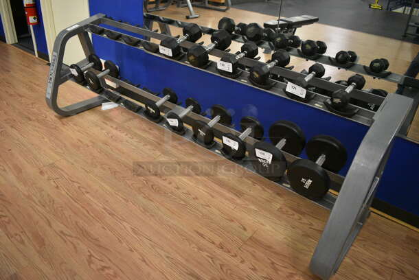 Precor Gray Metal 2 Tier Dumbbell Rack. Does Not Come w/ Dumbbells. BUYER MUST REMOVE. 97x29x32. (upstairs) - Image 4 of 4