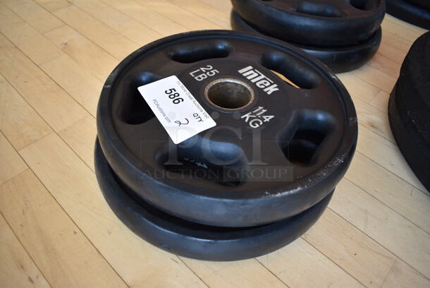 2 Intek Metal 25 Pound Weight Plates. BUYER MUST REMOVE. 2 Times Your Bid! (aerobic room)

 - Image 2 of 3