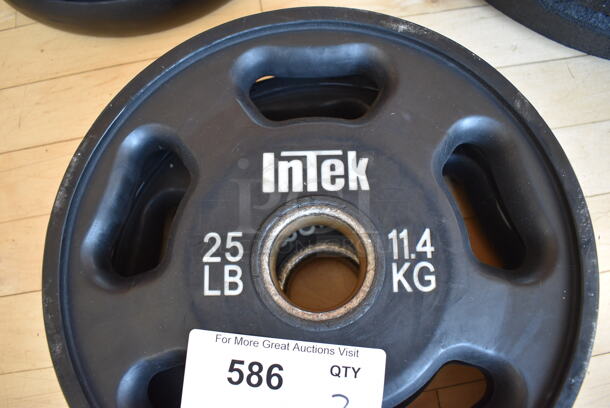 2 Intek Metal 25 Pound Weight Plates. BUYER MUST REMOVE. 2 Times Your Bid! (aerobic room)

 - Image 3 of 3