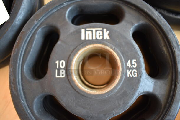 2 Intek Metal 10 Pound Weight Plates. BUYER MUST REMOVE. 2 Times Your Bid! (aerobic room)

 - Image 3 of 3