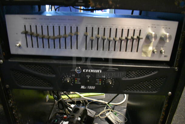 ALL ONE MONEY! Black Metal AV Cabinet w/ Middle Atlantic Amp, Sony DVD CD Changer, Crown 14M, Realistic Stereo Frequency Equalizer and Crown XLi 1500. BUYER MUST REMOVE. 20.5x18x36.5 - Image 4 of 7