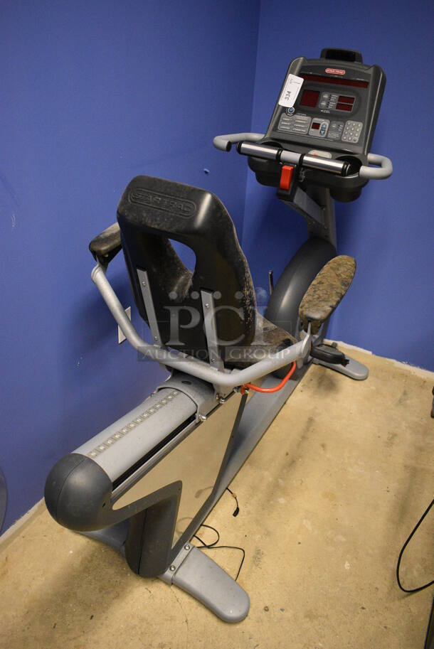 NICE! Star Trac Pro Metal Commercial Floor Style Seated Stationary Bicycle. BUYER MUST REMOVE. 26x70x52. Tested and Does Not Power On. (spin cycle room closet)