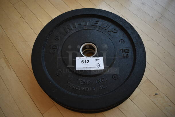 2 Hi Temp Metal 10 Pound Weight Plate. BUYER MUST REMOVE. 2 Times Your Bid! (aerobic room)

