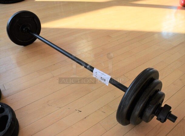 6 Les Mills Body Pump Weight Plates w/ Body Pump Bar; Two 2.2 Pound, Two 5.5 Pound, Two 11 Pound. This Lot Is One Complete Set of 6 Weights and 1 Bar. Does Not Come Put Together. Stock Picture - Cosmetic Condition May Vary. 52" BUYER MUST REMOVE. 6 Times Your Bid! (aerobic room) - Image 2 of 9