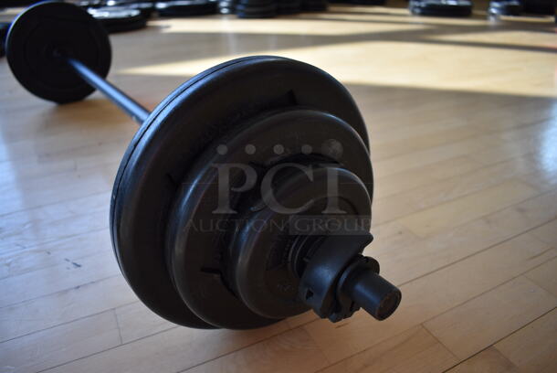 6 Les Mills Body Pump Weight Plates w/ Body Pump Bar; Two 2.2 Pound, Two 5.5 Pound, Two 11 Pound. This Lot Is One Complete Set of 6 Weights and 1 Bar. Does Not Come Put Together. Stock Picture - Cosmetic Condition May Vary. 52" BUYER MUST REMOVE. 6 Times Your Bid! (aerobic room) - Image 3 of 9