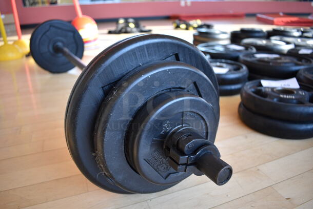 6 Les Mills Body Pump Weight Plates w/ Body Pump Bar; Two 2.2 Pound, Two 5.5 Pound, Two 11 Pound. This Lot Is One Complete Set of 6 Weights and 1 Bar. Does Not Come Put Together. Stock Picture - Cosmetic Condition May Vary. 52" BUYER MUST REMOVE. 6 Times Your Bid! (aerobic room) - Image 4 of 9