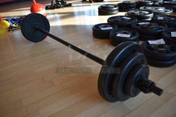 6 Les Mills Body Pump Weight Plates w/ Body Pump Bar; Two 2.2 Pound, Two 5.5 Pound, Two 11 Pound. This Lot Is One Complete Set of 6 Weights and 1 Bar. Does Not Come Put Together. Stock Picture - Cosmetic Condition May Vary. 52" BUYER MUST REMOVE. 6 Times Your Bid! (aerobic room) - Image 5 of 9