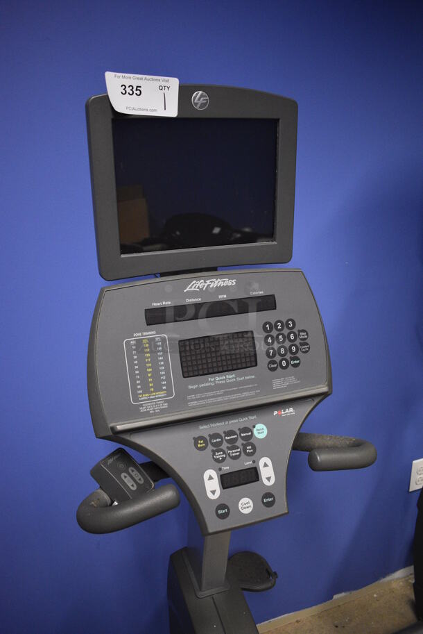 NICE! Life Fitness Metal Commercial Floor Style Seated Stationary Bicycle w/ Life Fitness Monitor. BUYER MUST REMOVE. 27x56x71. Tested and Does Not Power On. (spin cycle room closet) - Image 4 of 7