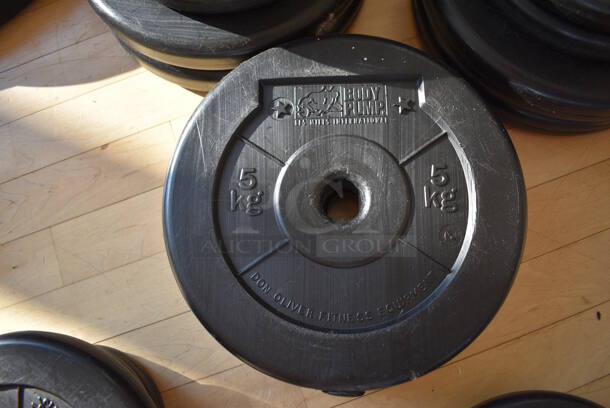 6 Les Mills Body Pump Weight Plates w/ Body Pump Bar; Two 2.2 Pound, Two 5.5 Pound, Two 11 Pound. This Lot Is One Complete Set of 6 Weights and 1 Bar. Does Not Come Put Together. Stock Picture - Cosmetic Condition May Vary. 52" BUYER MUST REMOVE. 6 Times Your Bid! (aerobic room) - Image 9 of 9