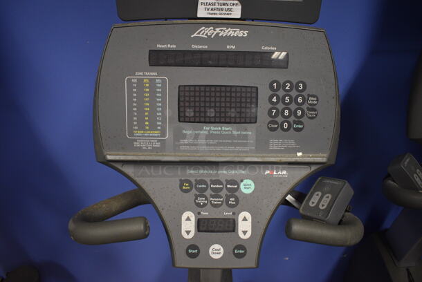 NICE! Life Fitness Metal Commercial Floor Style Seated Stationary Bicycle w/ Life Fitness Monitor. BUYER MUST REMOVE. 27x56x71. Tested and Does Not Power On. (spin cycle room closet) - Image 6 of 9