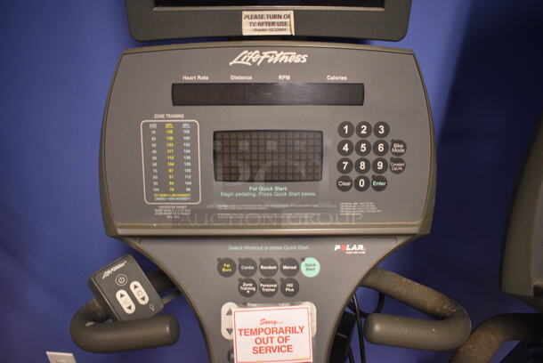 NICE! Life Fitness Metal Commercial Floor Style Seated Stationary Bicycle w/ Life Fitness Monitor. BUYER MUST REMOVE. 27x56x71. Tested and Does Not Power On. (spin cycle room closet) - Image 6 of 6