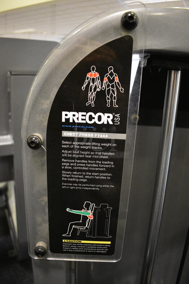 NICE! Precor Metal Commercial Floor Style Chest Press Machine. BUYER MUST REMOVE - Unit May Need Disassembly For Removal. 70x50x53. (upstairs) This Unit Will Be Moved Down To The First Floor Before Pick Up Day Begins! - Image 6 of 6