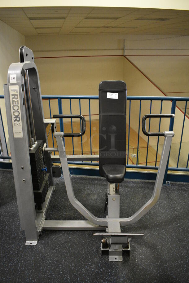 NICE! Precor Metal Commercial Floor Style Seated Row Machine. BUYER MUST REMOVE. 54x52x63. (upstairs) This Unit Will Be Moved Down To The First Floor Before Pick Up Day Begins!