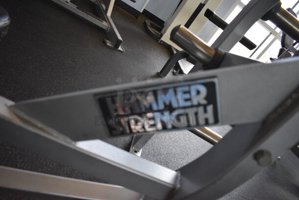 NICE! Hammer Strength Gray Metal Floor Style Flat Back Bench Press w/ Olympic Bar. BUYER MUST REMOVE - Unit May Need Disassembly For Removal. 67x63x51. (weight room) - Image 5 of 7
