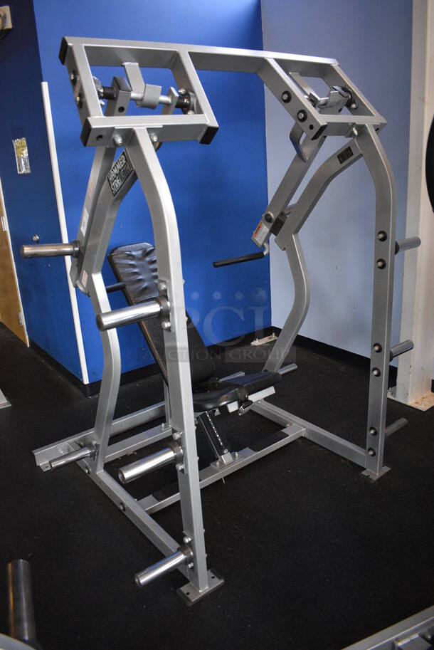NICE! Hammer Strength Gray Metal Floor Style Iso-lateral Shoulder Press Machine. BUYER MUST REMOVE - Unit May Need Disassembly For Removal. 60x55x73. (weight room)