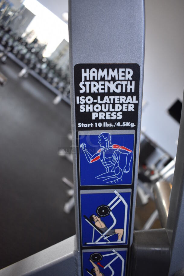 NICE! Hammer Strength Gray Metal Floor Style Iso-lateral Shoulder Press Machine. BUYER MUST REMOVE - Unit May Need Disassembly For Removal. 60x55x73. (weight room) - Image 4 of 7