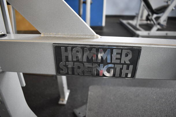 NICE! Hammer Strength Gray Metal Floor Style Incline Bench Press w/ Olympic Bar. BUYER MUST REMOVE - Unit May Need Disassembly For Removal. 66x64x60. (weight room) - Image 8 of 8