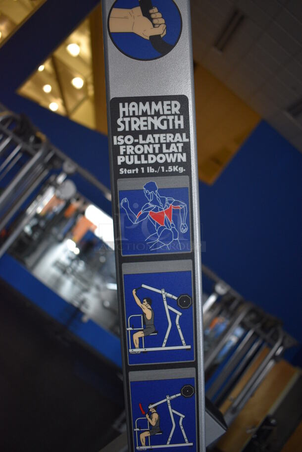 NICE! Hammer Strength Gray Metal Floor Style Iso-lateral Front Lat Pulldown Machine. BUYER MUST REMOVE - Unit May Need Disassembly For Removal. 52x67x81. (weight room) - Image 6 of 11