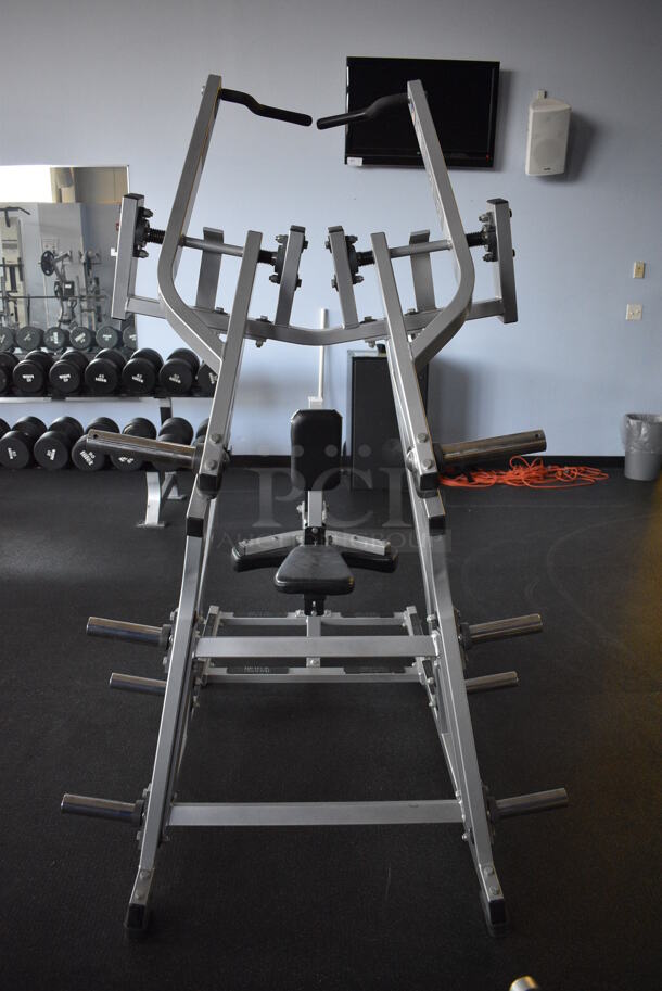 NICE! Hammer Strength Gray Metal Floor Style Iso-lateral Front Lat Pulldown Machine. BUYER MUST REMOVE - Unit May Need Disassembly For Removal. 52x67x81. (weight room) - Image 10 of 11