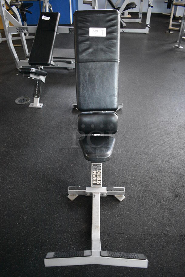 NICE! Hammer Strength Gray Metal Floor Style Seated Bench. BUYER MUST REMOVE. 24x70x44. (weight room)
