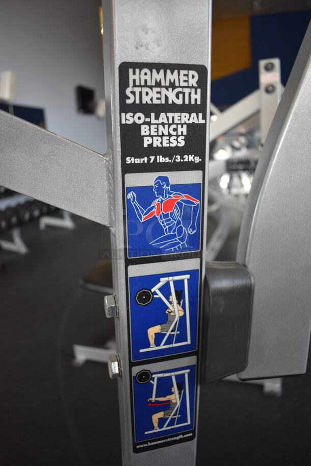 NICE! Hammer Strength Gray Metal Floor Style Iso-lateral Bench Press Machine. BUYER MUST REMOVE - Unit May Need Disassembly For Removal. 66x44x72. (weight room) - Image 9 of 9