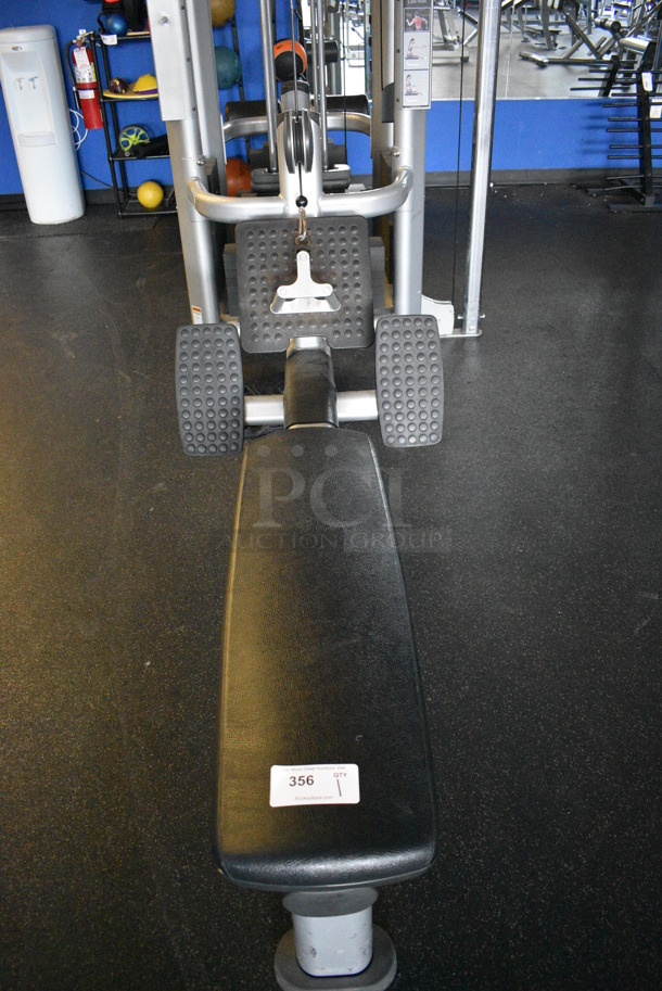 NICE! Hammer Strength Gray Metal Floor Style Multi Station Machine; Adjustable Pulley, Low Row, Adjustable Cable Crossover, Lat Pulldown and Triceps Pushdown. BUYER MUST REMOVE - Unit May Need Disassembly For Removal. 215x140x95. (weight room) - Image 2 of 12