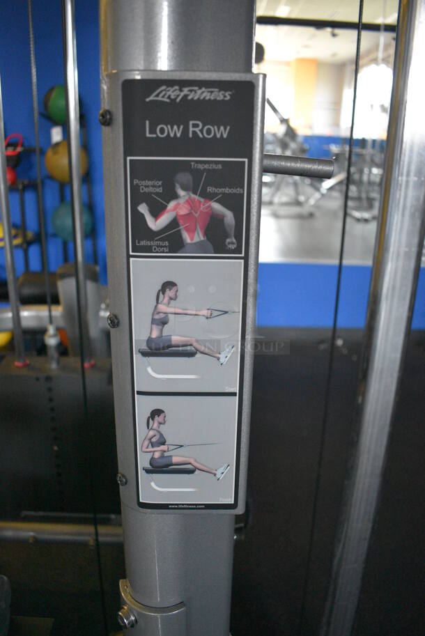 NICE! Hammer Strength Gray Metal Floor Style Multi Station Machine; Adjustable Pulley, Low Row, Adjustable Cable Crossover, Lat Pulldown and Triceps Pushdown. BUYER MUST REMOVE - Unit May Need Disassembly For Removal. 215x140x95. (weight room) - Image 3 of 12