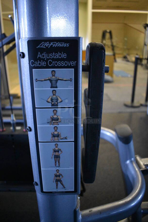 NICE! Hammer Strength Gray Metal Floor Style Multi Station Machine; Adjustable Pulley, Low Row, Adjustable Cable Crossover, Lat Pulldown and Triceps Pushdown. BUYER MUST REMOVE - Unit May Need Disassembly For Removal. 215x140x95. (weight room) - Image 5 of 12