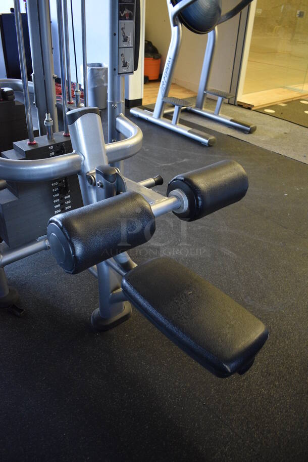 NICE! Hammer Strength Gray Metal Floor Style Multi Station Machine; Adjustable Pulley, Low Row, Adjustable Cable Crossover, Lat Pulldown and Triceps Pushdown. BUYER MUST REMOVE - Unit May Need Disassembly For Removal. 215x140x95. (weight room) - Image 6 of 12