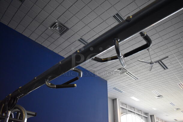 NICE! Hammer Strength Gray Metal Floor Style Multi Station Machine; Adjustable Pulley, Low Row, Adjustable Cable Crossover, Lat Pulldown and Triceps Pushdown. BUYER MUST REMOVE - Unit May Need Disassembly For Removal. 215x140x95. (weight room) - Image 9 of 12