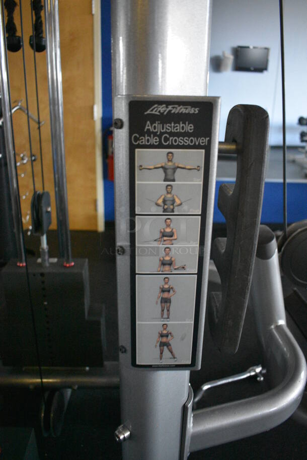 NICE! Hammer Strength Gray Metal Floor Style Multi Station Machine; Adjustable Pulley, Low Row, Adjustable Cable Crossover, Lat Pulldown and Triceps Pushdown. BUYER MUST REMOVE - Unit May Need Disassembly For Removal. 215x140x95. (weight room) - Image 10 of 12