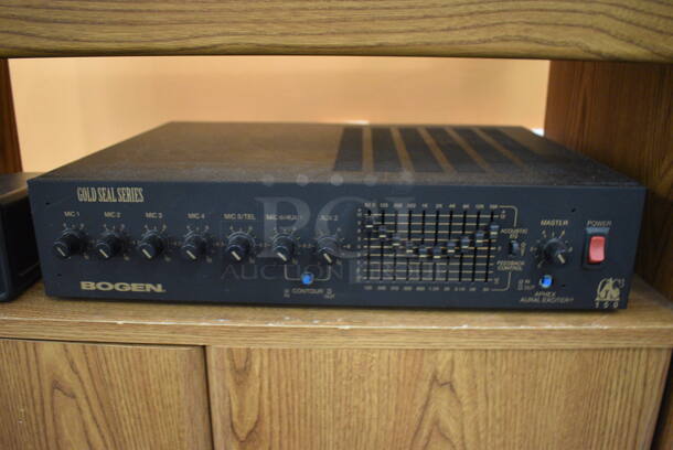 ALL ONE MONEY! Lot of Wood Pattern TV Stand w/ SirisXM Unit and Bogen Gold Seal Series Aural Exciter. 28x16x24. (upstairs) - Image 5 of 7