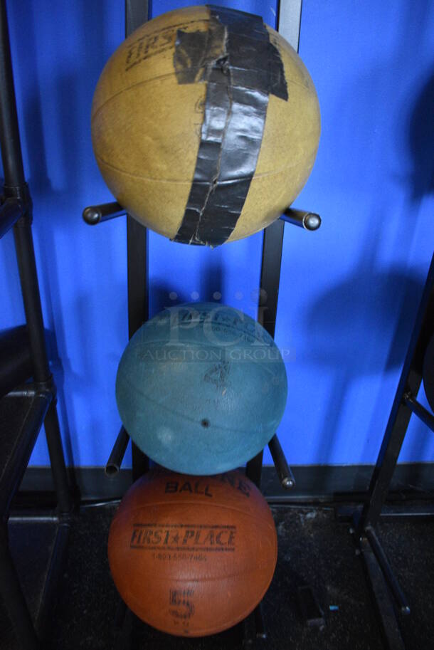 3 Various Medicine Balls; 6.6 Pound, 8.8 Pound and 11 Pound on Black Metal 5 Tier Medicine Ball Rack. BUYER MUST REMOVE. 11x14x52. (weight room) - Image 3 of 3