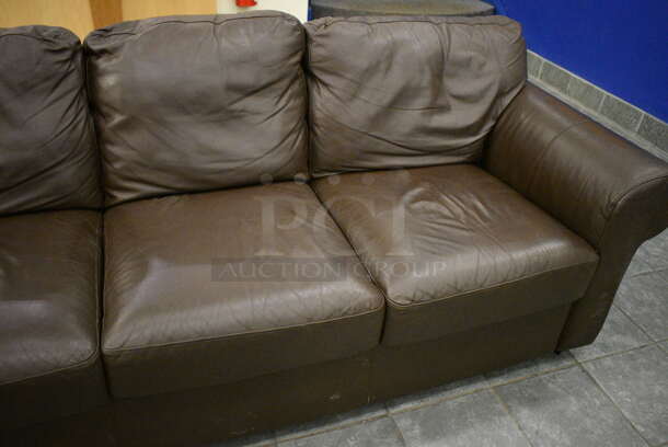 Brown Couch w/ Arm Rests. 85x34x32. (lobby) - Image 4 of 5