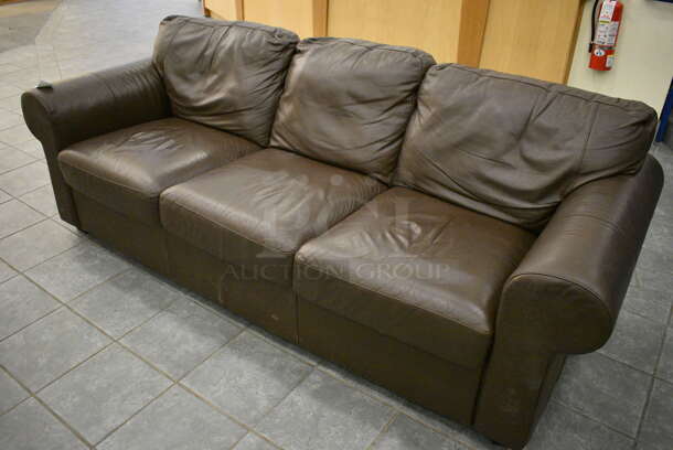 Brown Couch w/ Arm Rests. 85x34x32. (lobby) - Image 5 of 5