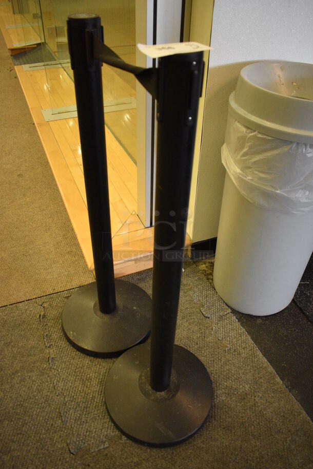 2 Queue Way Black Stanchions. 14x14x40. 2 Times Your Bid! (weight room)