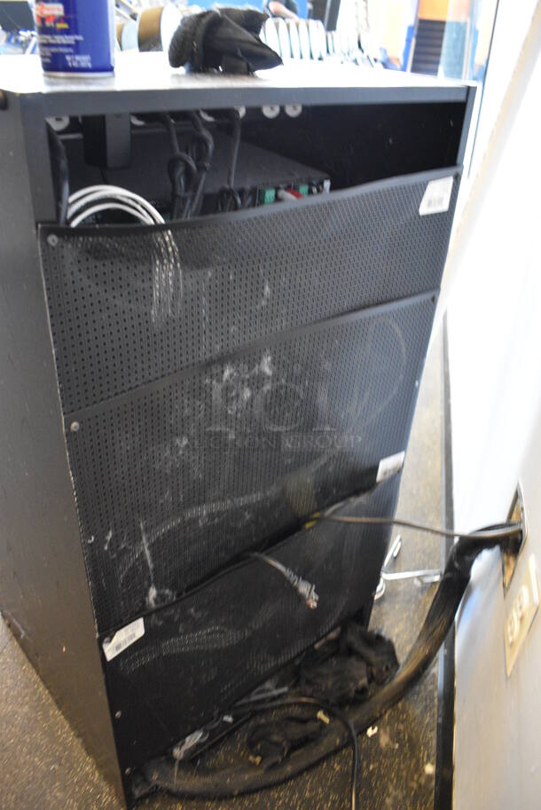 Black Metal AV Cabinet. Door is Locked. BUYER MUST REMOVE. 20.5x19x36.5. (weight room) - Image 4 of 5