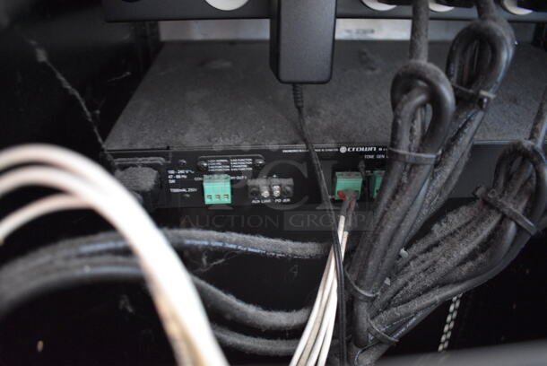 Black Metal AV Cabinet. Door is Locked. BUYER MUST REMOVE. 20.5x19x36.5. (weight room) - Image 5 of 5