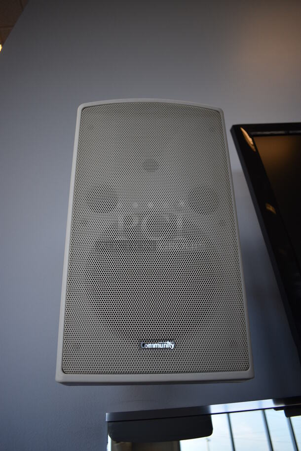8 Community White Wall Mount Speakers. BUYER MUST REMOVE. 10.5x10.5x18. 8 Times Your Bid! (weight room) - Image 5 of 5