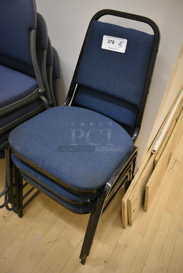 3 Blue Stackable Banquet Chairs on Metal Frame. 18x20x32. 3 Times Your Bid! (behind squash court - left) - Image 2 of 2