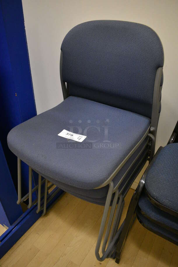4 Blue Stackable Chairs on Gray Metal Frame. 19x20x32. 4 Times Your Bid! (behind squash court - left) - Image 2 of 3