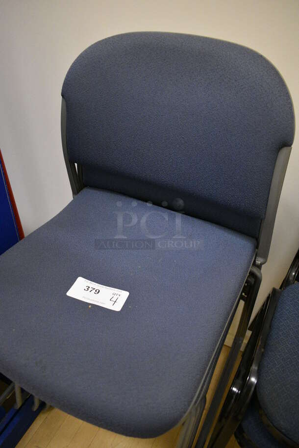 4 Blue Stackable Chairs on Gray Metal Frame. 19x20x32. 4 Times Your Bid! (behind squash court - left) - Image 3 of 3